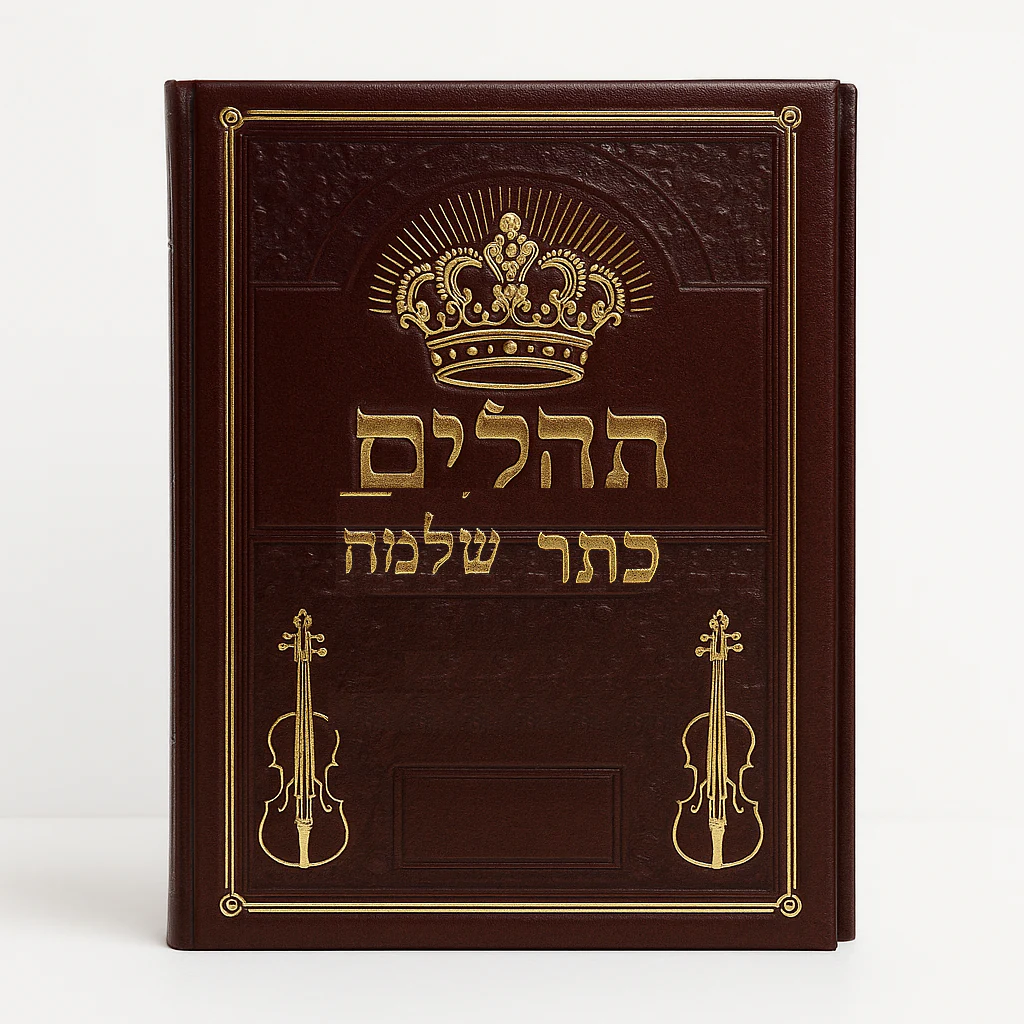 Tehillim Keser Shlomo — large clear print edition, maroon leather cover with gold crown and violins